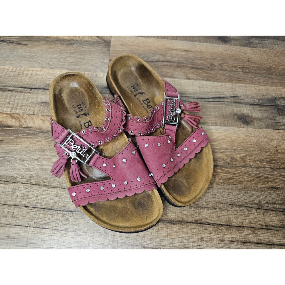 Birkenstock Betula Krystle Sandal Pink Leather Slide Studded Shoes EU 38.5 US 7 - Picture 3 of 7